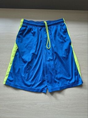 bcg Blue and Neon Green Boys Athletic Shorts Colorful Pop Fire Hype